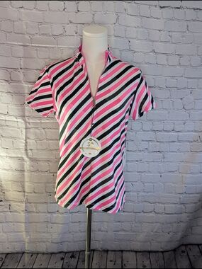 Tail White Label Pink & Black Diagonal Stripe Short-Sleeve Polo Small